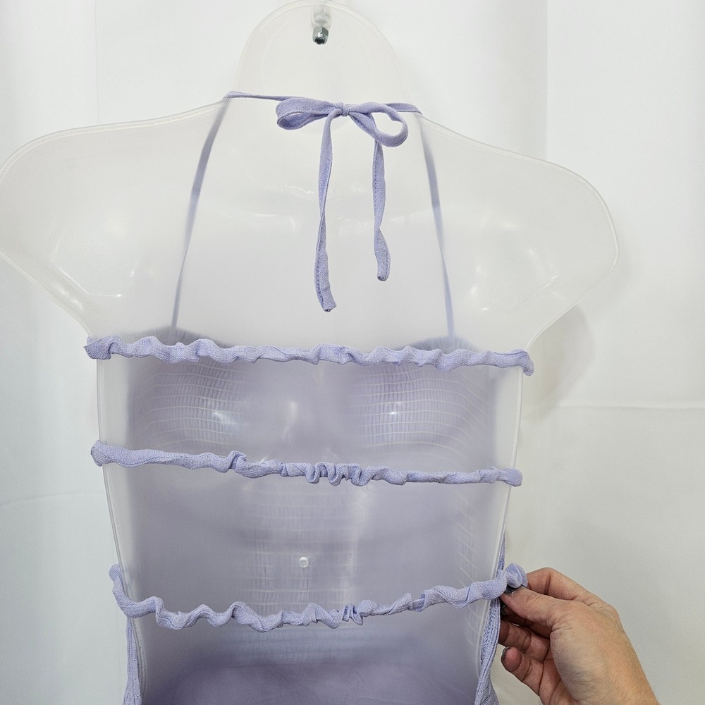 NWT Lavender Smocked Halter Maxi Dress Size L Tiered Ruffle beach peasant boho - Picture 3 of 11